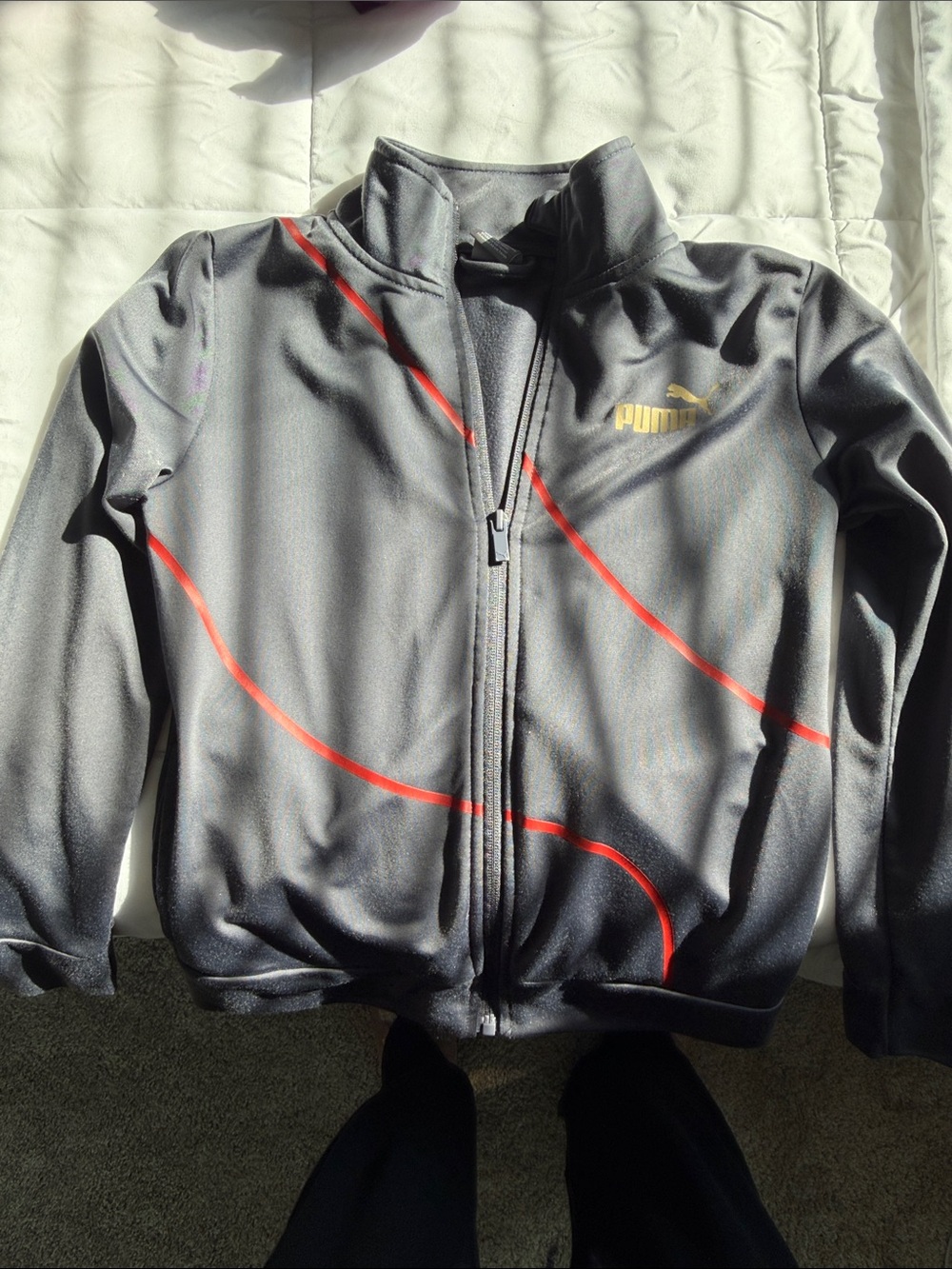 Puma Gray Jacket with Red Stripe Accents